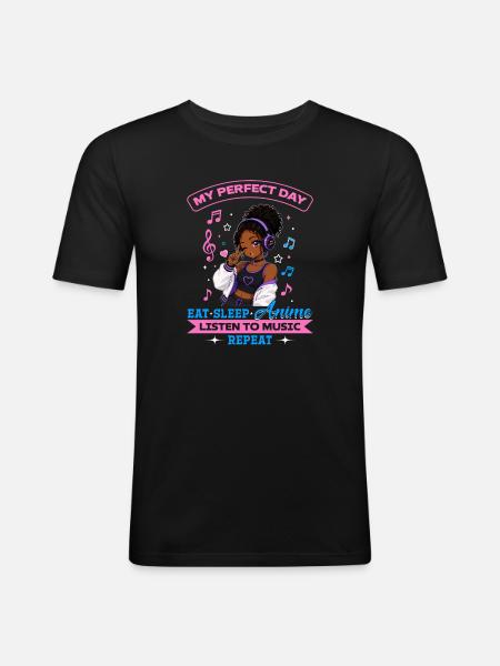 Anime and Music Chibi Black Girl - Men's Slim Fit T-Shirt - black