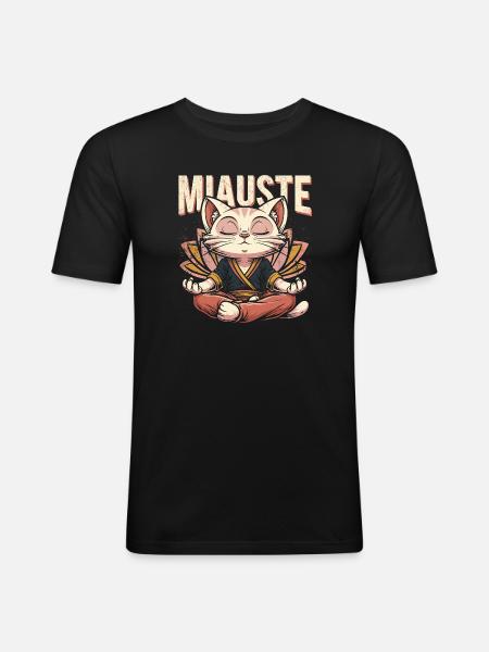 Yoga Katze Miauste Namaste Meditation - Männer Slim Fit T-Shirt - Schwarz