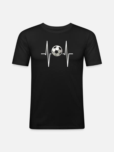 Fußball-Herzfrequenz-EKG Herzfrequenzmonitor Fußballfan - Männer Slim Fit T-Shirt - Schwarz