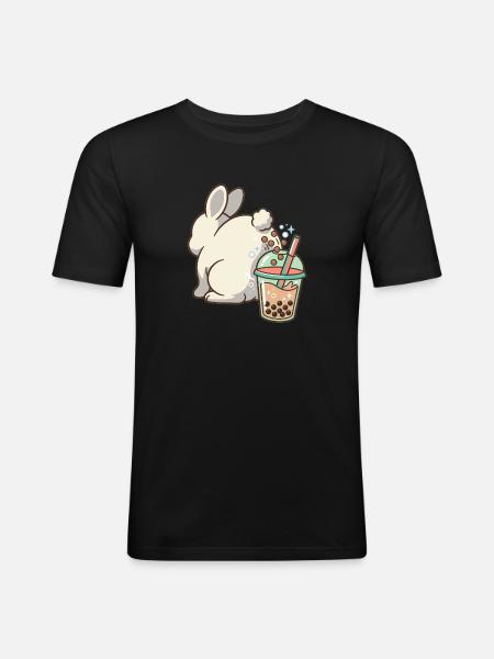Cute Bunny Funny Boba Bubble Tea - Men's Slim Fit T-Shirt - black