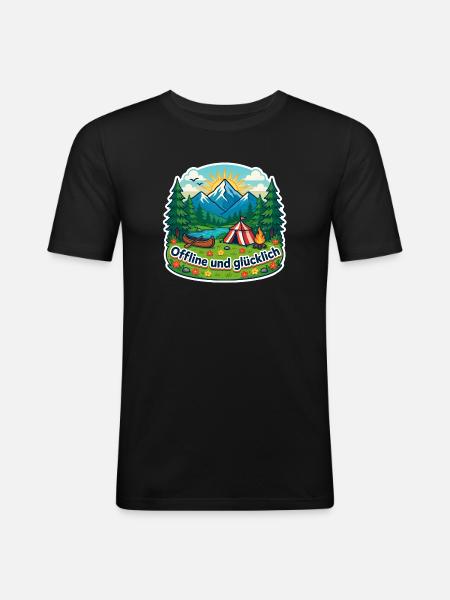 Camping Glück - Männer Slim Fit T-Shirt - Schwarz