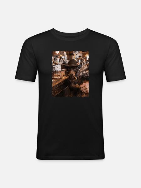 Cowboy Dog Cigar Bar Dachshund - Men's Slim Fit T-Shirt - black