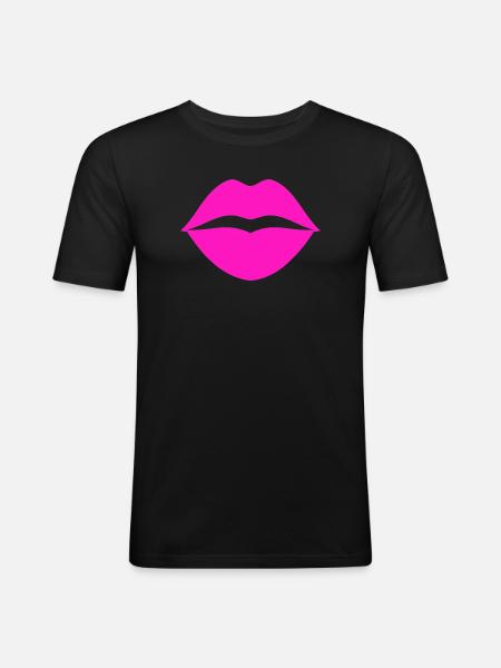 Lèvres roses - T-shirt près du corps Homme - noir