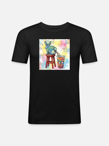 Cute Bunny Funny Boba Bubble Tea - Men's Slim Fit T-Shirt - black