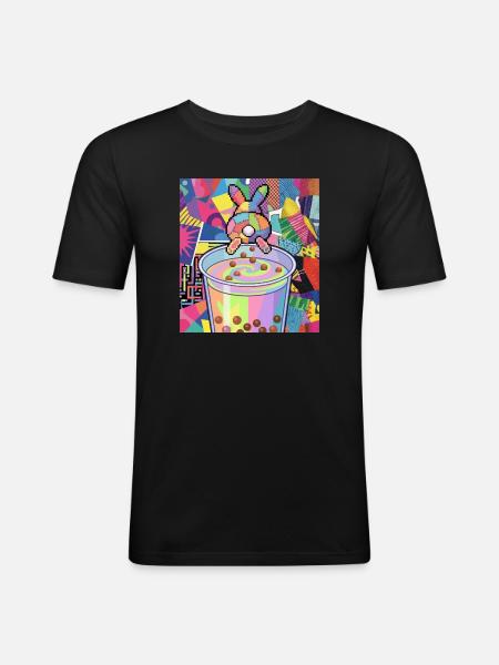 Cute Bunny Funny Boba Bubble Tea - Men's Slim Fit T-Shirt - black