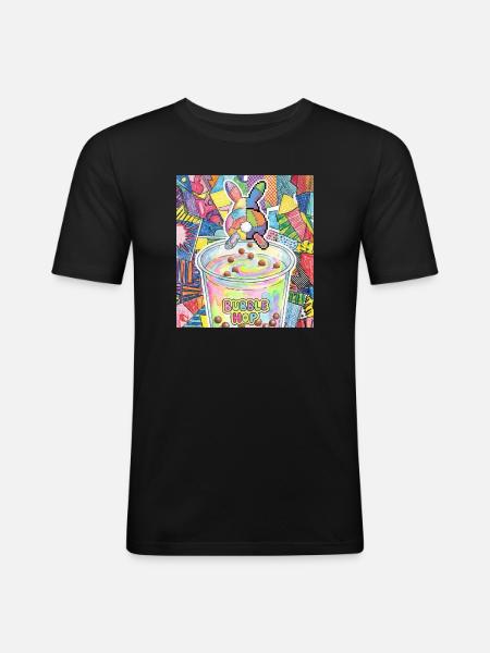 Cute Bunny Funny Boba Bubble Tea - Men's Slim Fit T-Shirt - black
