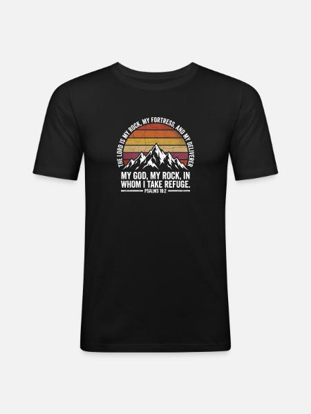 Mon Rocher - Psaume 18:2 - Design rétro Berge - T-shirt près du corps Homme - noir