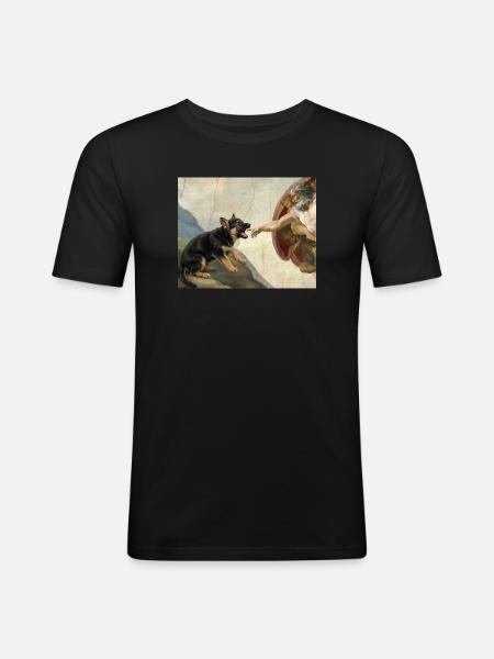 Dog God's Hand Shepherd Dog Meme - Men's Slim Fit T-Shirt - black