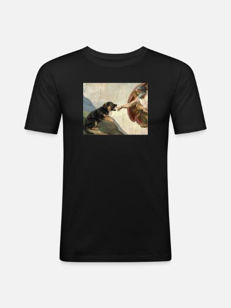 Dog God's Hand Shepherd Dog Meme - Men's Slim Fit T-Shirt - black