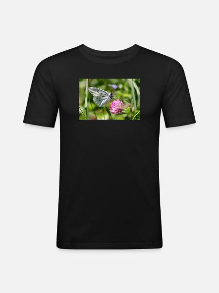 Tree White Butterfly on Blossom - Men's Slim Fit T-Shirt - black