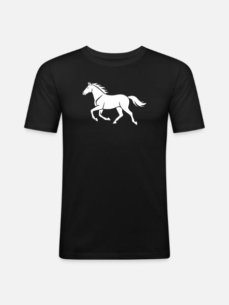 Cavalier cadeau silhouette de cheval blanc - T-shirt près du corps Homme - noir