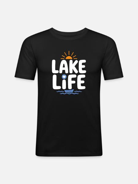 Lake Life Sunrise Badge - Men's Slim Fit T-Shirt - black