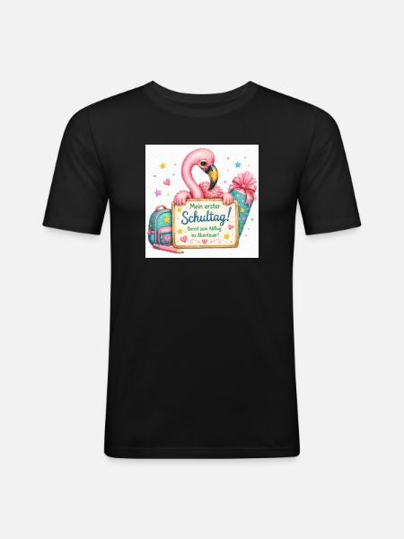 Flamingo Schulstart Abenteuer - Männer Slim Fit T-Shirt - Schwarz