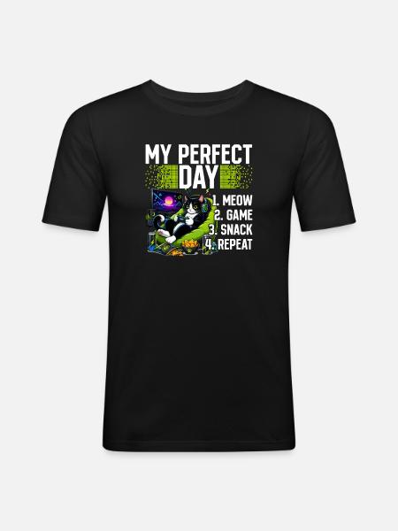 Gamer Gaming Cat Video Game - Men's Slim Fit T-Shirt - black