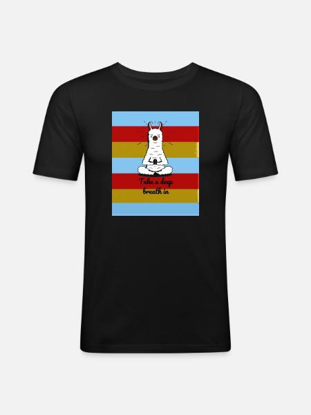 Meditating Lama - Männer Slim Fit T-Shirt - Schwarz