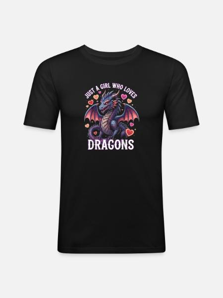 Nur ein Mädchen liebt Drachen - Männer Slim Fit T-Shirt - Schwarz