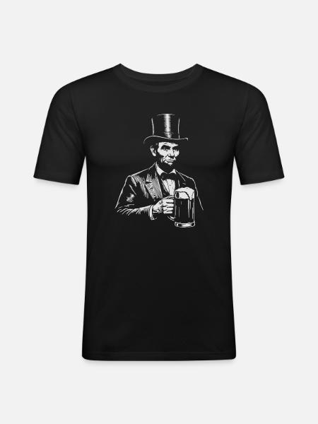 Abraham Lincoln trinkt Bier - Männer Slim Fit T-Shirt - Schwarz