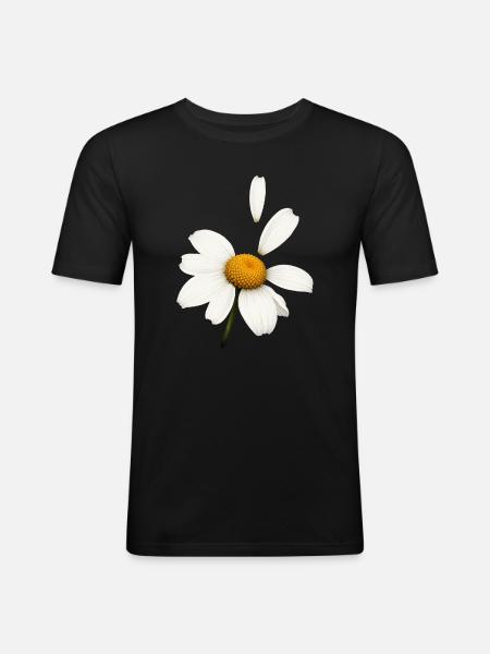 Margerite mit fliegenden Blütenblättern Design - Männer Slim Fit T-Shirt - Schwarz