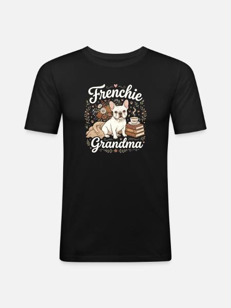 Frenchie Grandma Florale Wärme - Männer Slim Fit T-Shirt - Schwarz