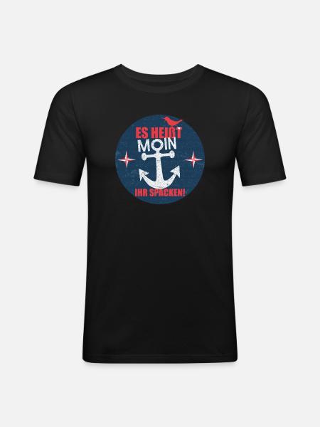 Es_heisst_Moin-_Ihr_Spacken - Männer Slim Fit T-Shirt - Schwarz