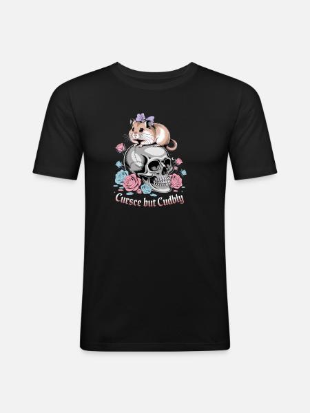 Curse But Cuddly Hamster On Skull - Men's Slim Fit T-Shirt - black
