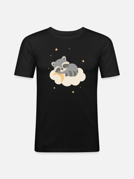 Cute raccoon sleeping on cloud - Men's Slim Fit T-Shirt - black