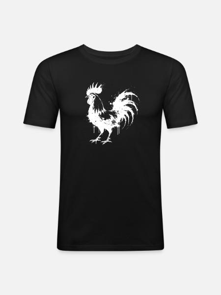 Abstract Rooster White Ink Splatter - Men's Slim Fit T-Shirt - black