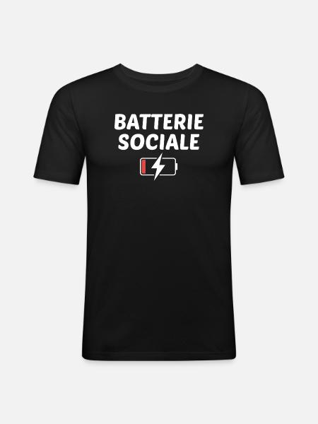 Batterie sociale à 0% - T-shirt près du corps Homme - noir