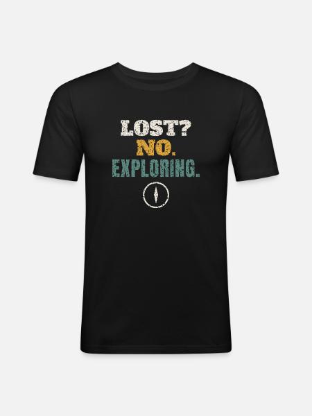 Lost No Exploring Hiking - Männer Slim Fit T-Shirt - Schwarz