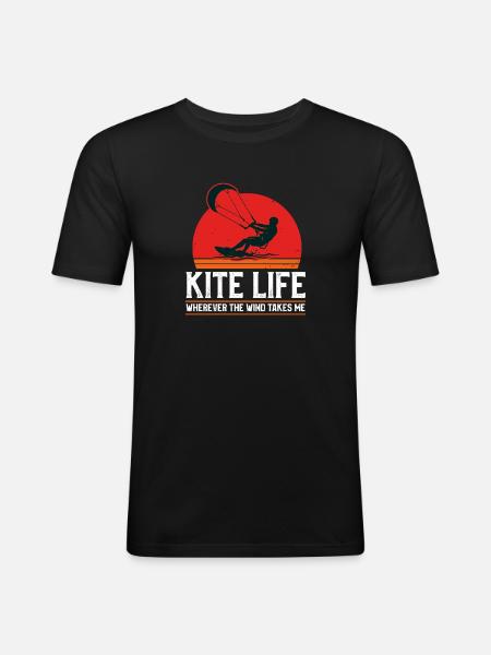 Kite Life Retro - Männer Slim Fit T-Shirt - Schwarz