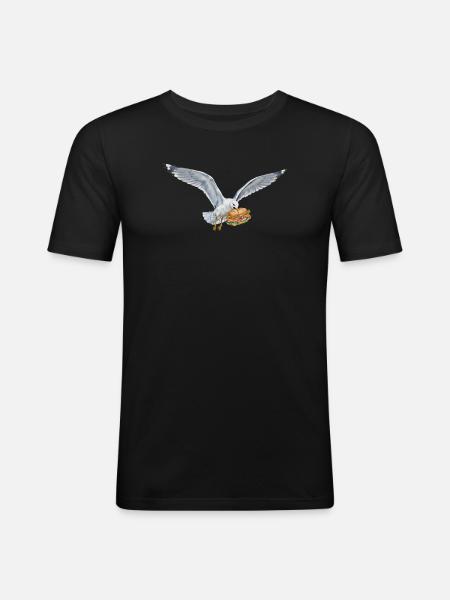Funny Seagull Steals Fish Rolls Beach - Men's Slim Fit T-Shirt - black