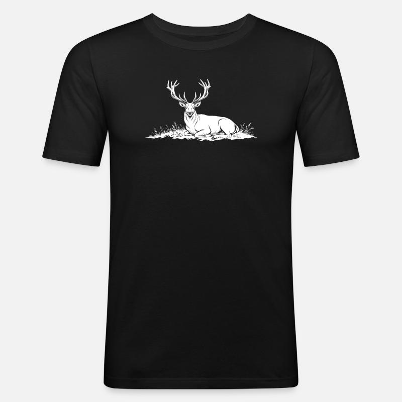 Hirsch - Männer Slim Fit T-Shirt - Schwarz