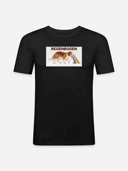 Beagle mit Regenbogenstrahl - Männer Slim Fit T-Shirt - Schwarz