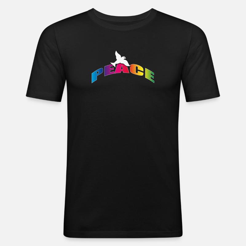 Peace mit Taube Regenbogenfarben - Männer Slim Fit T-Shirt - Schwarz