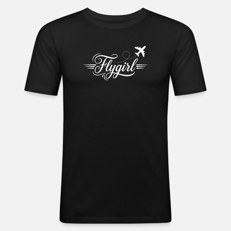 Flygirl Script mit Flugzeug-Schnörkel - Männer Slim Fit T-Shirt - Schwarz
