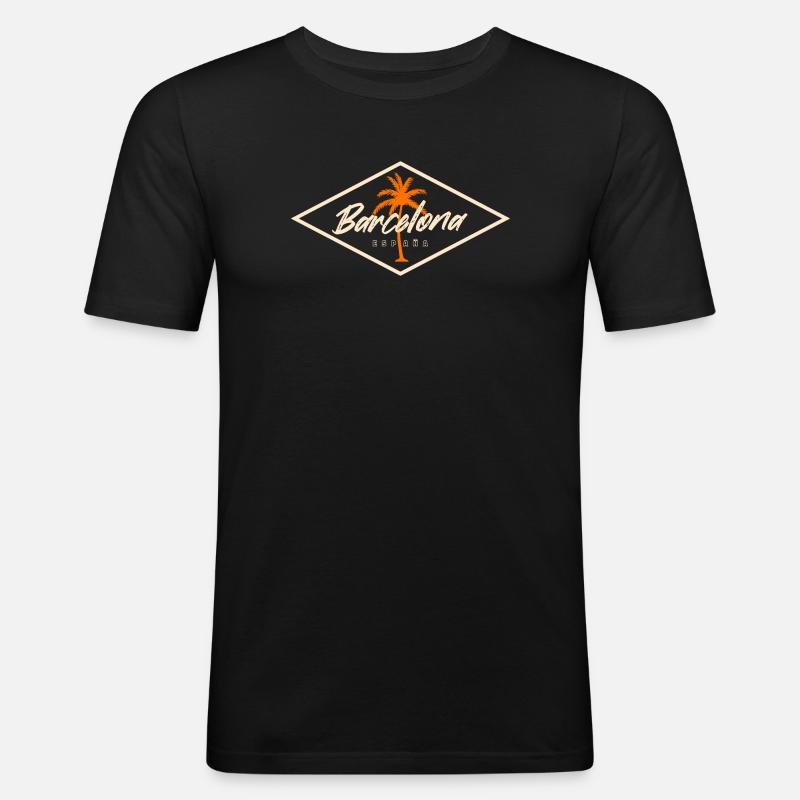 Barcelona Spanien Palmen Design - Männer Slim Fit T-Shirt - Schwarz