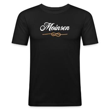 "Moinsen" - Tau-Edition - Männer Slim Fit T-Shirt - Schwarz - Vorne - Nik (191cm)