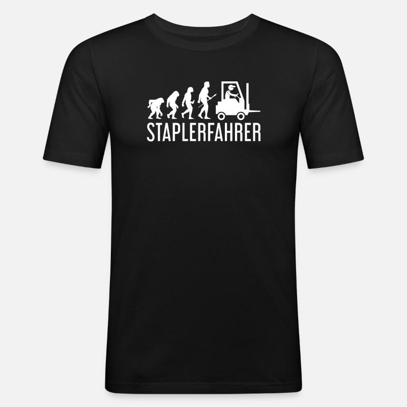 Staplerfahrer Evolution - Männer Slim Fit T-Shirt - Schwarz