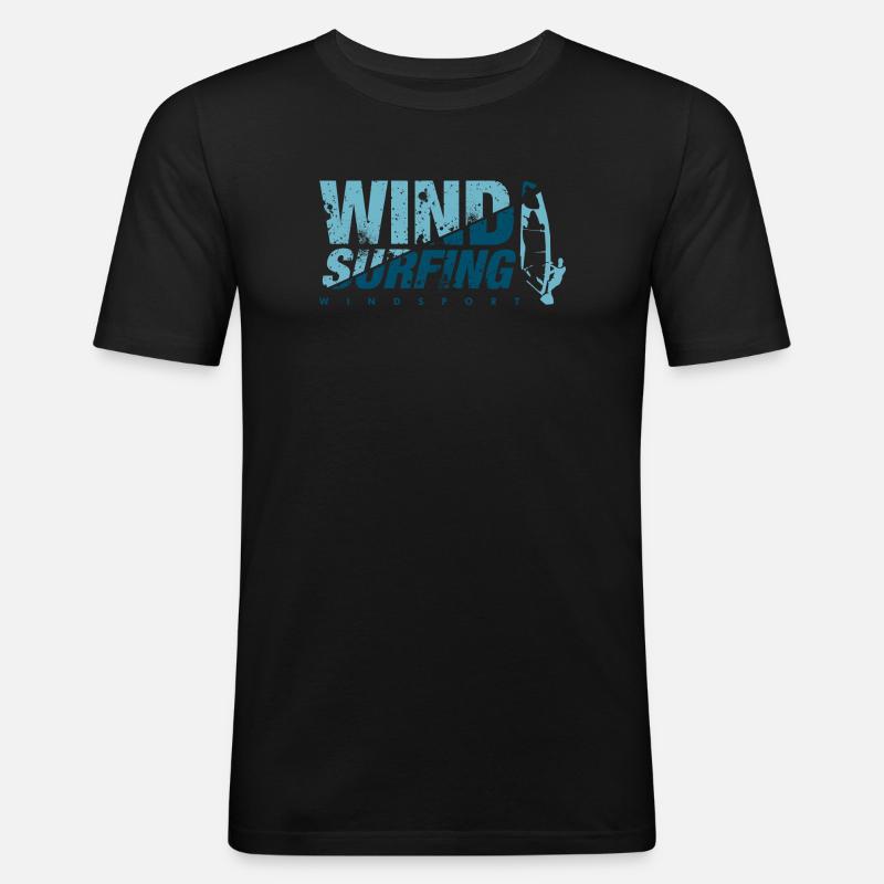 WINDSURFING BLEU Windsurfen - Männer Slim Fit T-Shirt - Schwarz