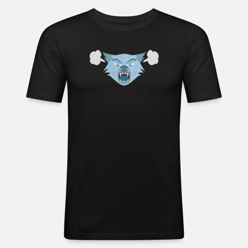 Wütender Wolf - Männer Slim Fit T-Shirt - Schwarz