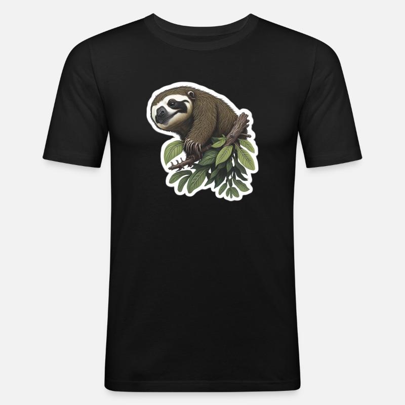 Faultier Langsam Faul Schlafen Lustig - Männer Slim Fit T-Shirt - Schwarz