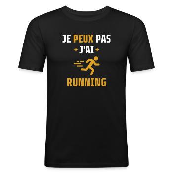 je peux pas j'ai running - T-shirt près du corps Homme - noir - Devant - Nik (191cm)