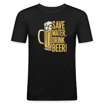 Save Water dring beer - Männer Slim Fit T-Shirt - Schwarz - Vorne - Nik (191cm)