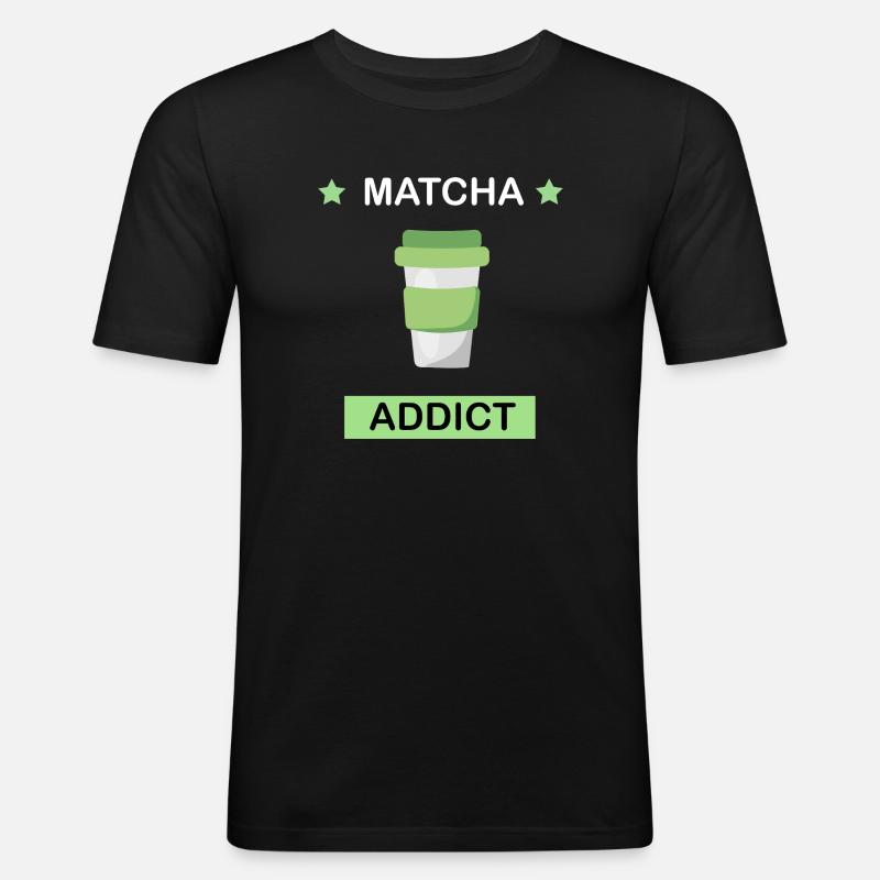Matcha Addict - Männer Slim Fit T-Shirt - Schwarz