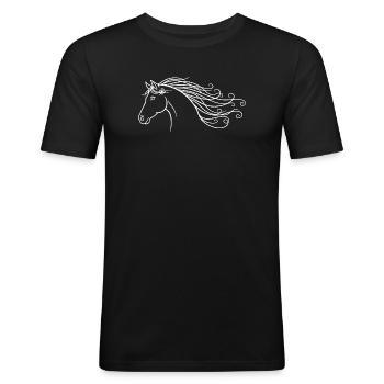 Minimalistische Silhouette Reiten Pferd  - Männer Slim Fit T-Shirt - Schwarz - Vorne - Nik (191cm)