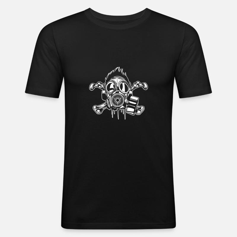Cross Bones Gasmask - Männer Slim Fit T-Shirt - Schwarz
