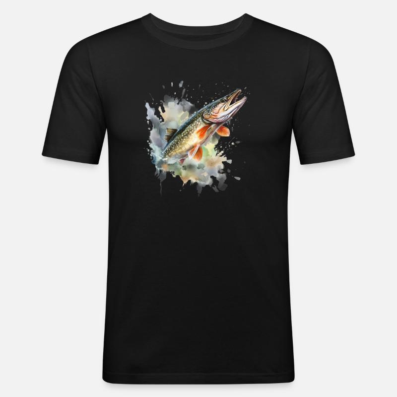 Springender Hecht Wasserfarbe - Männer Slim Fit T-Shirt - Schwarz
