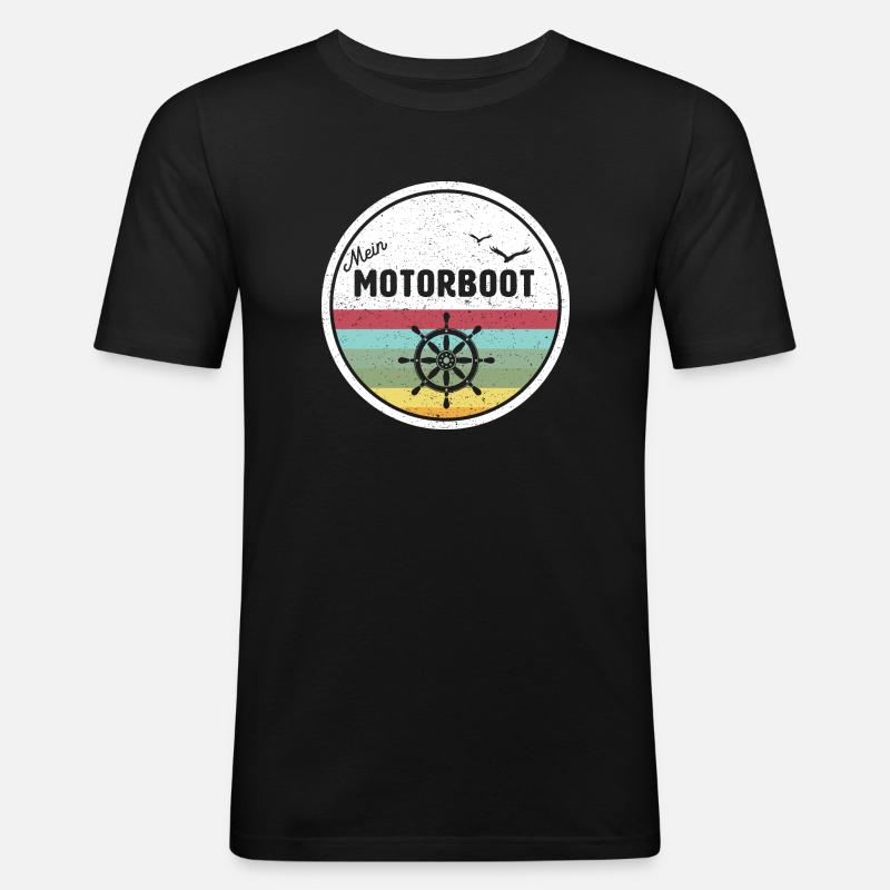 Mein Motorboot Retro - Männer Slim Fit T-Shirt - Schwarz