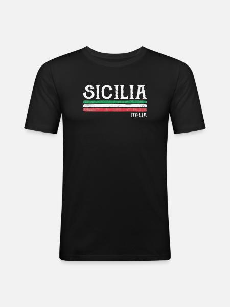 Sicilia Italia Distressed Flag - Men's Slim Fit T-Shirt - black