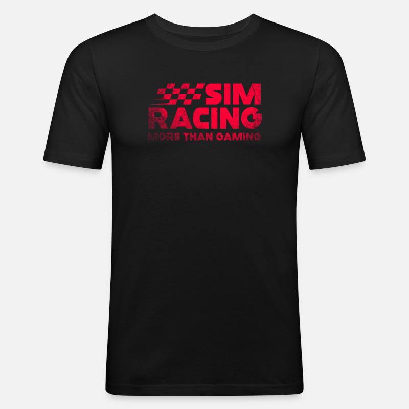 Sim Racing Neon-Kariertes Logo - Männer Slim Fit T-Shirt - Schwarz